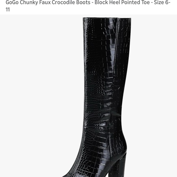 Chic Black Croc-Patterned Heeled Boots - Picture 2 of 6